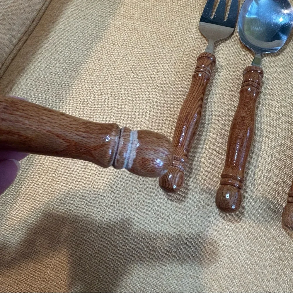 Vintage Wood & Stainless Steel Serving Utensils primitive boho